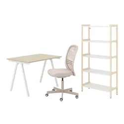 IKEA TROTTEN/FLINTAN / EKENABBEN(794.368.29) комбинация стол/шкаф, и бежево-белое вращающееся кресло