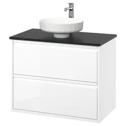 IKEA ÄNGSJÖN / LERSJÖN(395.712.87) Мыть шкафы с ящиками/мытьем/батареей, белый/черный глянец имитация мрамор
