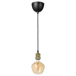 IKEA JÄLLBY / MOLNART(894.912.26) підвісний світильник з лампочкою, латунь/дзвіноподібне коричневе прозоре скло