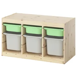 IKEA TROFAST(695.749.39) Полиця з контейнерами, легка сосна, пофарбована білою злегка зеленою/сірою