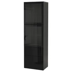 IKEA BESTÅ(694.125.22) книжный шкаф / стеклянная дверь, черно-коричневый / Selsviken глянцевый / черное прозрачное стекло