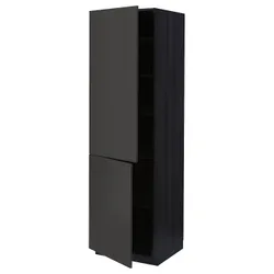 IKEA METOD(594.991.20) высокий шкаф с полками/2 двери, черный/Nickebo матовый антрацит