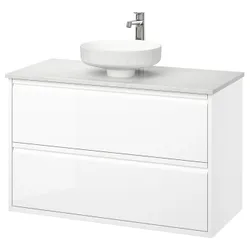 IKEA ÄNGSJÖN / LERSJÖN(995.712.94) Мыть шкафы с ящиками/мытьем/батареей, белый/белый глянец имитация мрамор