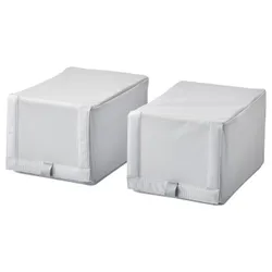 IKEA HEMMAFIXARE (405.039.14) Коробка для обуви, ткань в полоску / белая / серая