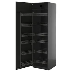 IKEA METOD(195.869.68) Высокий шкаф с выдвижной кладовой, Czarnoszary/Nickebo Matte Anthracite