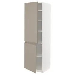 IKEA METOD(594.918.45) высокий шкаф с полками/2 двери, белый/Upplöv матовый темно-бежевый