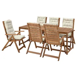 IKEA NÄMMARÖ(894.912.12) стол+6 полулежа стулья снаружи, светло-коричневая морилка/Куддарна бежевая