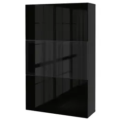 IKEA BESTÅ (390.594.57) книжный шкаф / стеклянная дверь, черно-коричневый / Сельсвикен глянцевый / черное дымчатое стекло