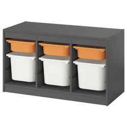 IKEA TROFAST(795.749.48) Полка с контейнерами, Серый светлый оранжевый/белый