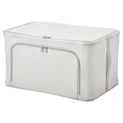 IKEA HEMMAFIXARE (905.039.16) контейнер для одягу / постільної білизни, смугаста тканина / біла / сіра