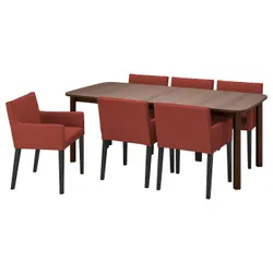 IKEA STRANDTORP / MÅRENÄS(895.188.34) стіл і 6 стільців, коричневий чорний/Гуннаред червоно коричневий
