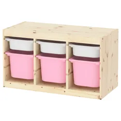 IKEA TROFAST(693.315.78) полка с контейнерами, сосна светлая морилка белая/розовая