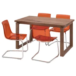 IKEA MÖRBYLÅNGA / TOBIAS(094.849.46) стол и 4 стула, шпон дуба, моренный в коричневом цвете/коричнево-красный хром
