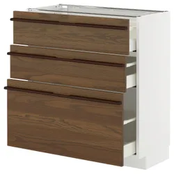 IKEA METOD / MAXIMERA(295.746.63) Шкаф, стоящий с 3 ящиками, Белый/стенста темно -коричневый пепельный шпон