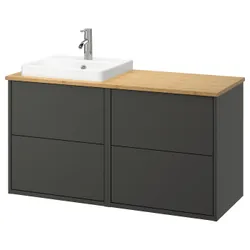 IKEA HAVBÄCK / ORRSJÖN(595.285.23) шафа для умивальника/умивальник/змішувач, темно-сірий/бамбук