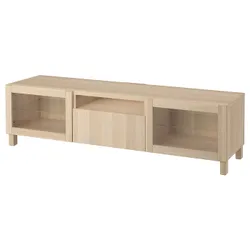 IKEA BESTÅ(593.291.99) Тумба под ТВ, под беленый дуб / Лаппвикен / Stubbarp под беленый дуб прозрачное стекло