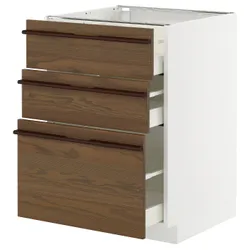 IKEA METOD / MAXIMERA(495.746.19) Шкаф, стоящий с 3 ящиками, Белый/стенста темно -коричневый пепельный шпон