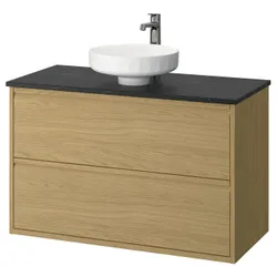 IKEA ÄNGSJÖN / LERSJÖN(695.712.95) Мыть шкафы с ящиками/мытьем/батареей, имит. дуб/черный имитационный мрамор