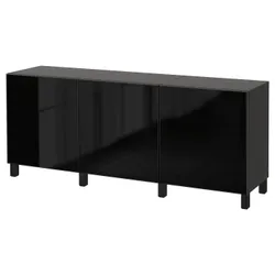 IKEA BESTÅ(291.399.16) поєднання з дверима, чорно-коричневий / Glassvik / Stubbarp black / скло тоноване