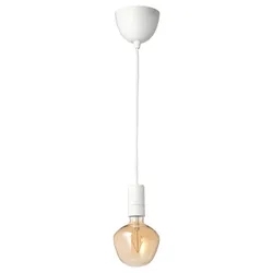 IKEA SUNNEBY / MOLNART(094.912.25) підвісний світильник з лампочкою, біле/дзвіноподібне коричневе прозоре скло