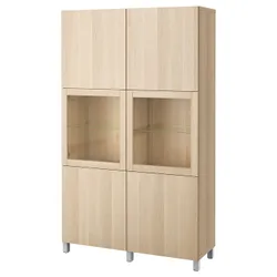 IKEA BESTÅ(594.244.55) книжный шкаф / стеклянная дверь, под беленый дуб Лаппвикен/Синдвик/Стуббарп светло-серый