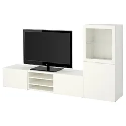 IKEA BESTÅ(293.294.12) комбинация для ТВ/стеклянная дверь, белый / Лаппвикен белый прозрачное стекло