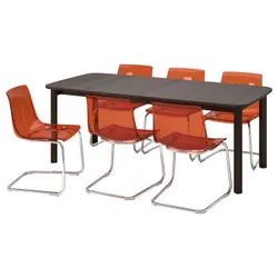 IKEA STRANDTORP / TOBIAS(794.848.96) стол и 6 стульев, коричневый/коричневый/красный хром