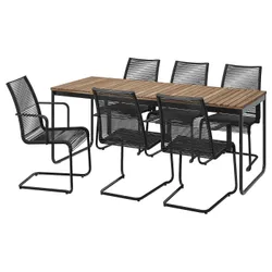IKEA VÄSMAN / VÄSMAN(895.826.79) стол+6 стульев с воздухом, снаружи, Расширенное светло -коричневое/черное пятно