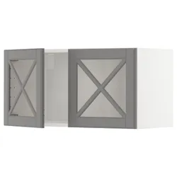 IKEA METOD(193.950.30) навісна шафа з 2 скляними дверцятами / поперечн, білий/Bodbyn сірий
