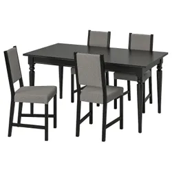 IKEA INGATORP / STEFAN(194.675.74) стол и 4 стула, черный / Книса серый / бежевый