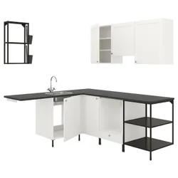 IKEA ENHET(893.379.99) кутова кухня, антрацит/біла рамка