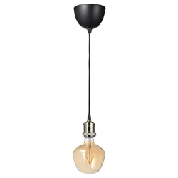 IKEA JÄLLBY / MOLNART(594.912.61) підвісний світильник з лампочкою, нікельоване/дзвіноподібне коричневе прозоре скло