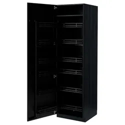 IKEA METOD(694.721.20) высокий шкаф с выдвижной кладовой, черный / Lerhyttan черная морилка