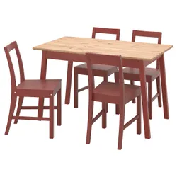 IKEA PINNTORP / PINNTORP(194.844.51) стіл і 4 стільці, светло-коричневая пляма червона пляма/червона пляма
