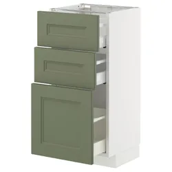 IKEA METOD / MAXIMERA(895.172.26) Шкаф, стоящий с 3 ящиками, Biały/Axstad Greya -green