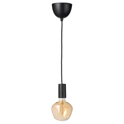 IKEA SUNNEBY / MOLNART(794.912.03) подвесной светильник с лампочкой, черный колоколообразный/коричневое прозрачное стекло