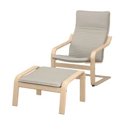 IKEA POÄNG(694.842.22) крісло/підніжка, білий дубовий шпон / Кніса світло-бежевий