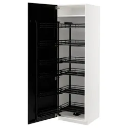 IKEA METOD(994.720.05) высокий шкаф с выдвижной кладовой, белый/лерхиттан черная морилка