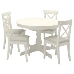 IKEA INGATORP / INGOLF(394.826.96) стол и 4 стула, белый / бежевый Халларп