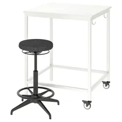 IKEA TROTTEN/LIDKULLEN(194.945.39) стол + табурет, чтобы сидеть/стоять, белый/темно-серый