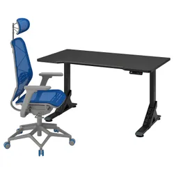 IKEA UPPSPEL / STYRSPEL(294.914.08) ігровий стіл і крісло, чорний синій/світло-сірий