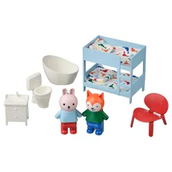 IKEA HUSET(605.974.93) Мебель и фигурки для кукольного домика, Разноцветная спальня/ванная комната