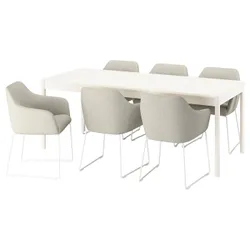 IKEA TONSTAD / TOSSBERG(395.967.49) стол и 6 стульев, имит. Дуб/Ганнараенный бежевый белый