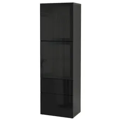 IKEA BESTÅ (693.011.14) книжный шкаф / стеклянная дверь, черно-коричневый / Сельсвикен глянцевый / черное дымчатое стекло