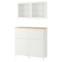IKEA BESTÅ(094.128.17) комбинация полок с дверцами/ящиками, белый / Суттервикен / Кабарп белый прозрачное стекло