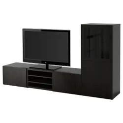 IKEA BESTÅ(794.062.57) комбинация для ТВ/стеклянная дверь, черно-коричневый / Лаппвикен черно-коричневый прозрачное стекло