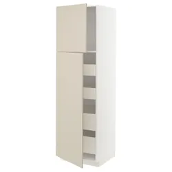 IKEA METOD / MAXIMERA (794.558.13) 2-дверный/4-ящный высокий шкаф, белый / Хавсторп бежевый
