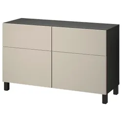 IKEA BESTÅ (894.215.11) поєднання полиці з дверцятами/шухлядами, чорно-коричневий / Lappviken / Stubbarp світло-сіро-бежевий