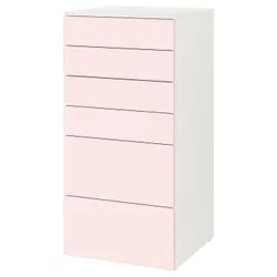 IKEA SMÅSTAD / PLATSA (593.876.79) комод, 6 ящиків, білий/блідо-рожевий