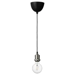 IKEA JÄLLBY / LUNNOM(394.915.06) подвесной светильник с лампочкой, никелированный/прозрачный шар